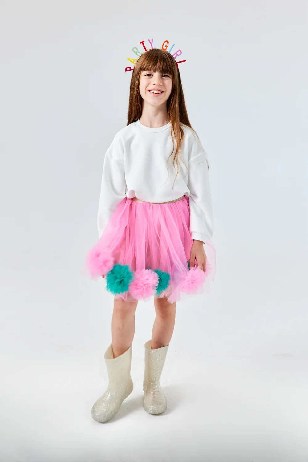 Pembe Ponpon Detaylı Kız Çocuk Etek - Hilda - Image 3