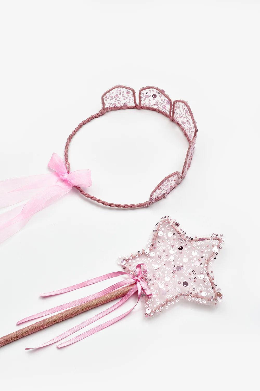 Pembe Pullu Boncuklu 3'lü Kelebek Kanat Asa Taç Set - Image 6