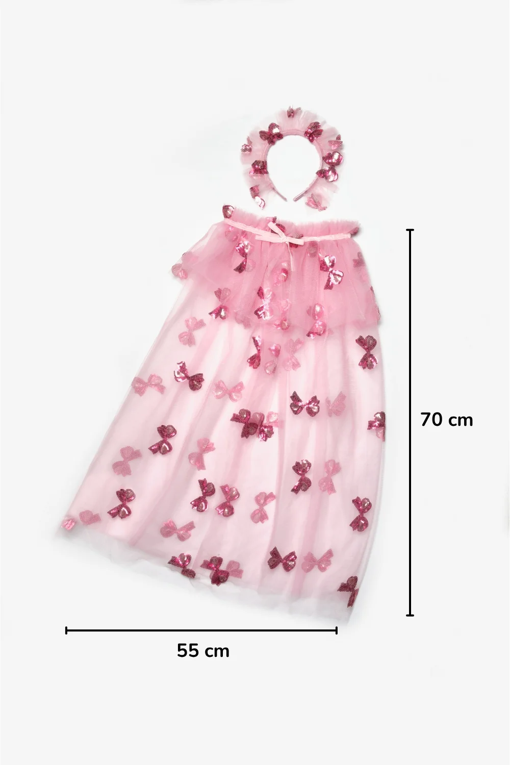 Pembe Pullu Fiyonk Desenli Kız Çocuk Parti Pelerin Taç Set - Image 6