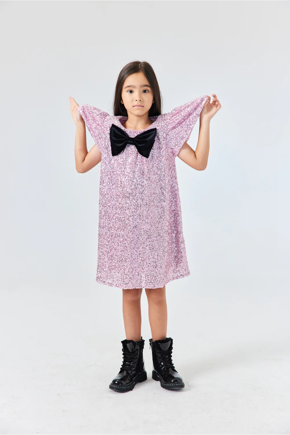 Pembe Pullu Fiyonk Detaylı Kız Çocuk Elbise - Rhea - Image 3