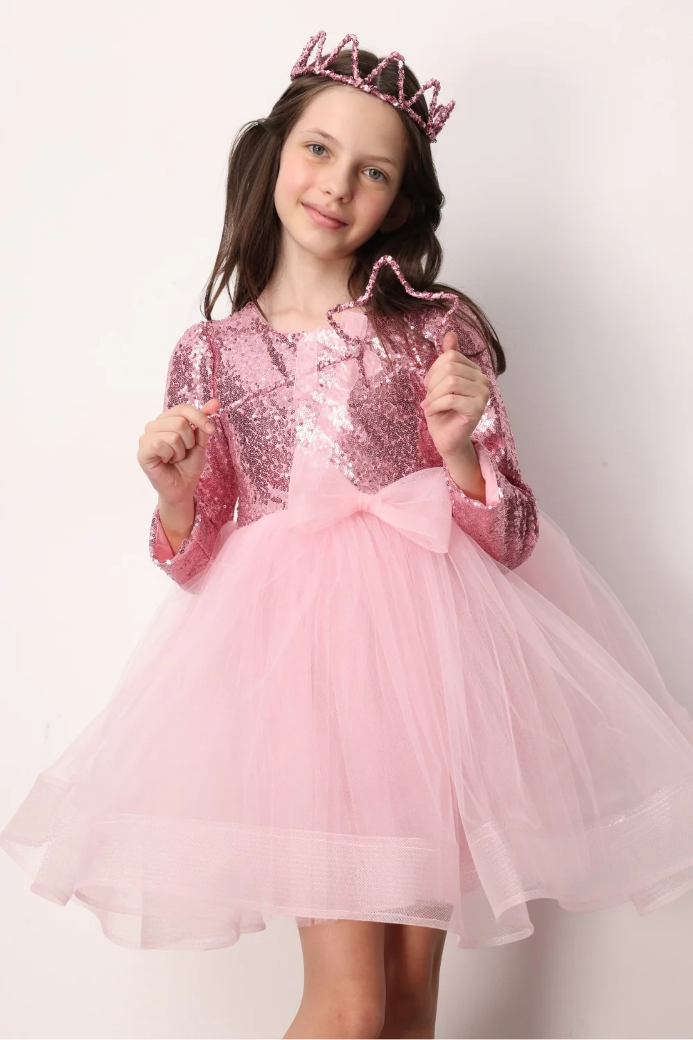 Pembe Pullu Grenli Fiyonk Detaylı Kız Çocuk Elbise - Irene - Image 3