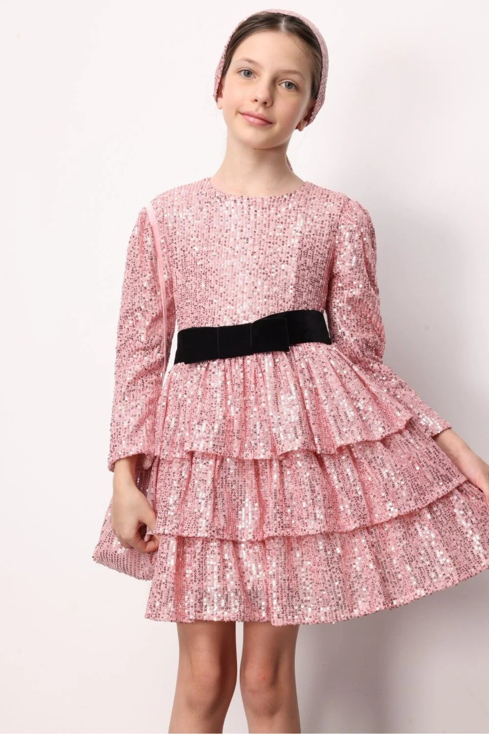 Pembe Pullu Katlı Kız Çocuk Elbise - Liona - Image 3