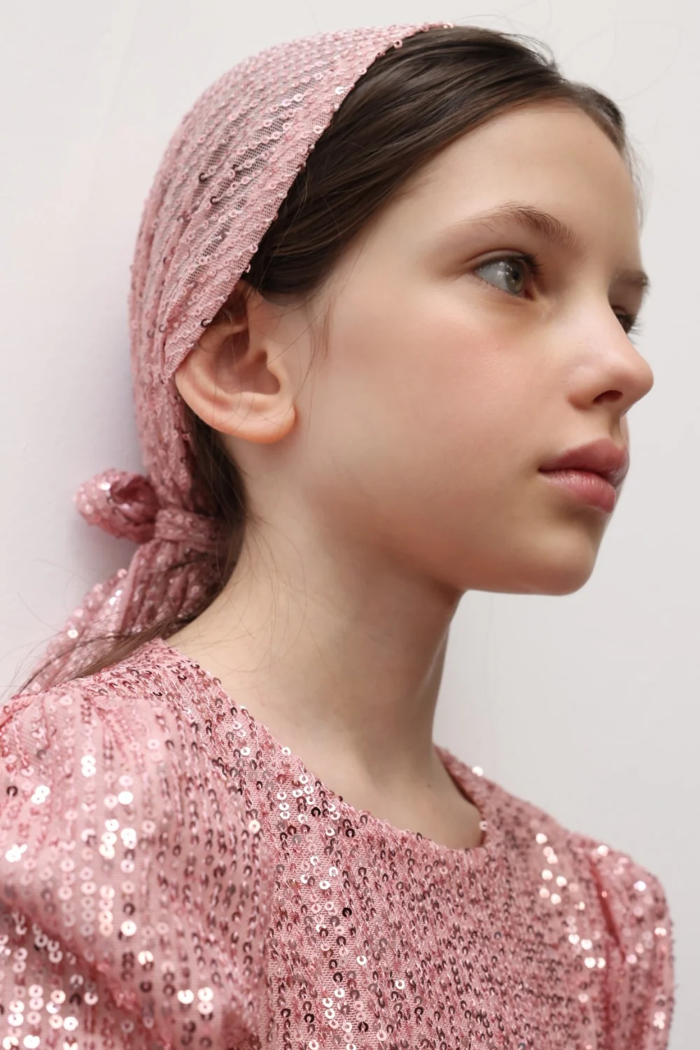 Pembe Pullu Kız Çocuk Üçgen Bandana - Image 2