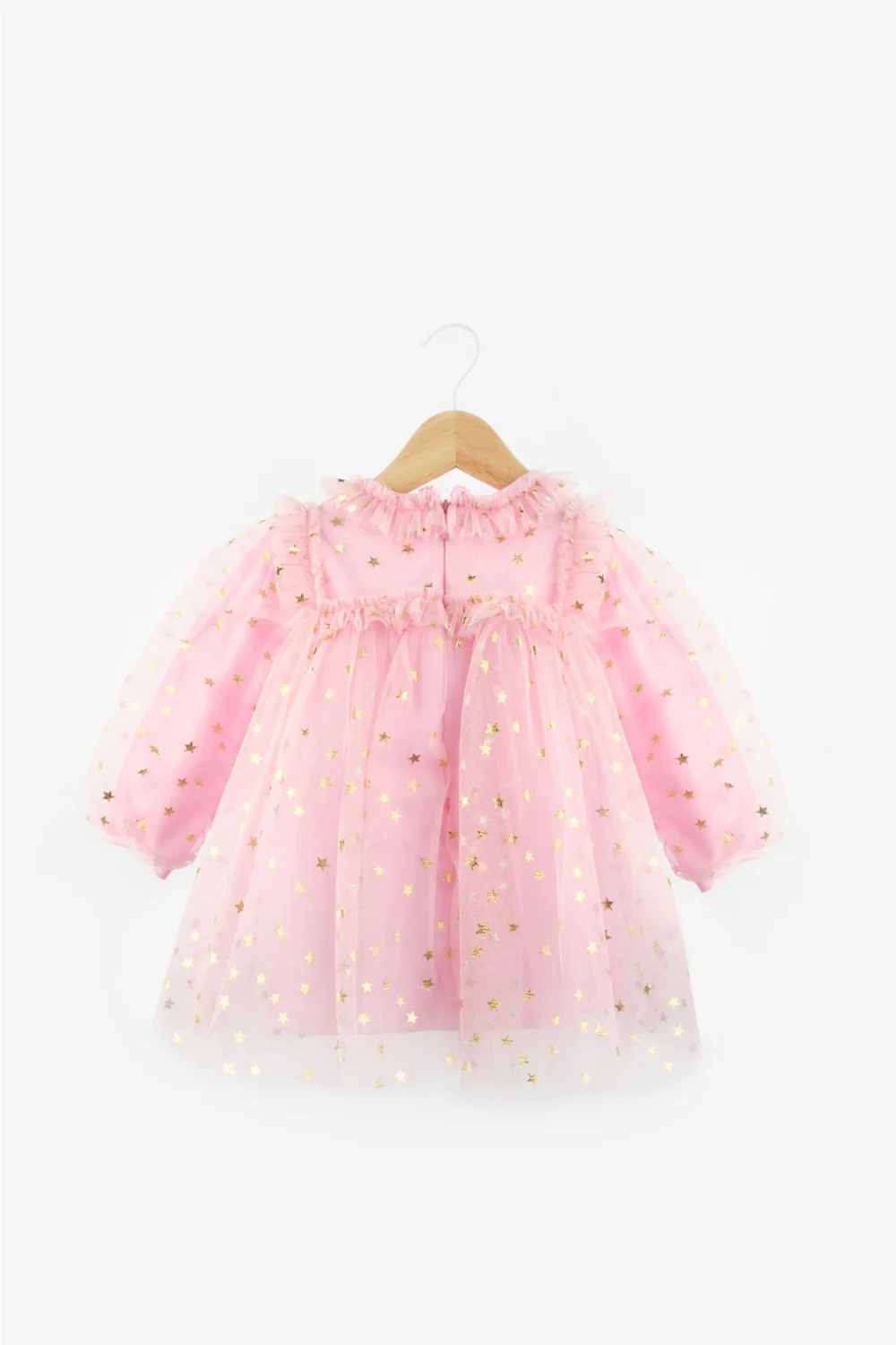 Pembe  Yıldız Detaylı Kız Bebek Tül Elbise - Vanessa - Image 2
