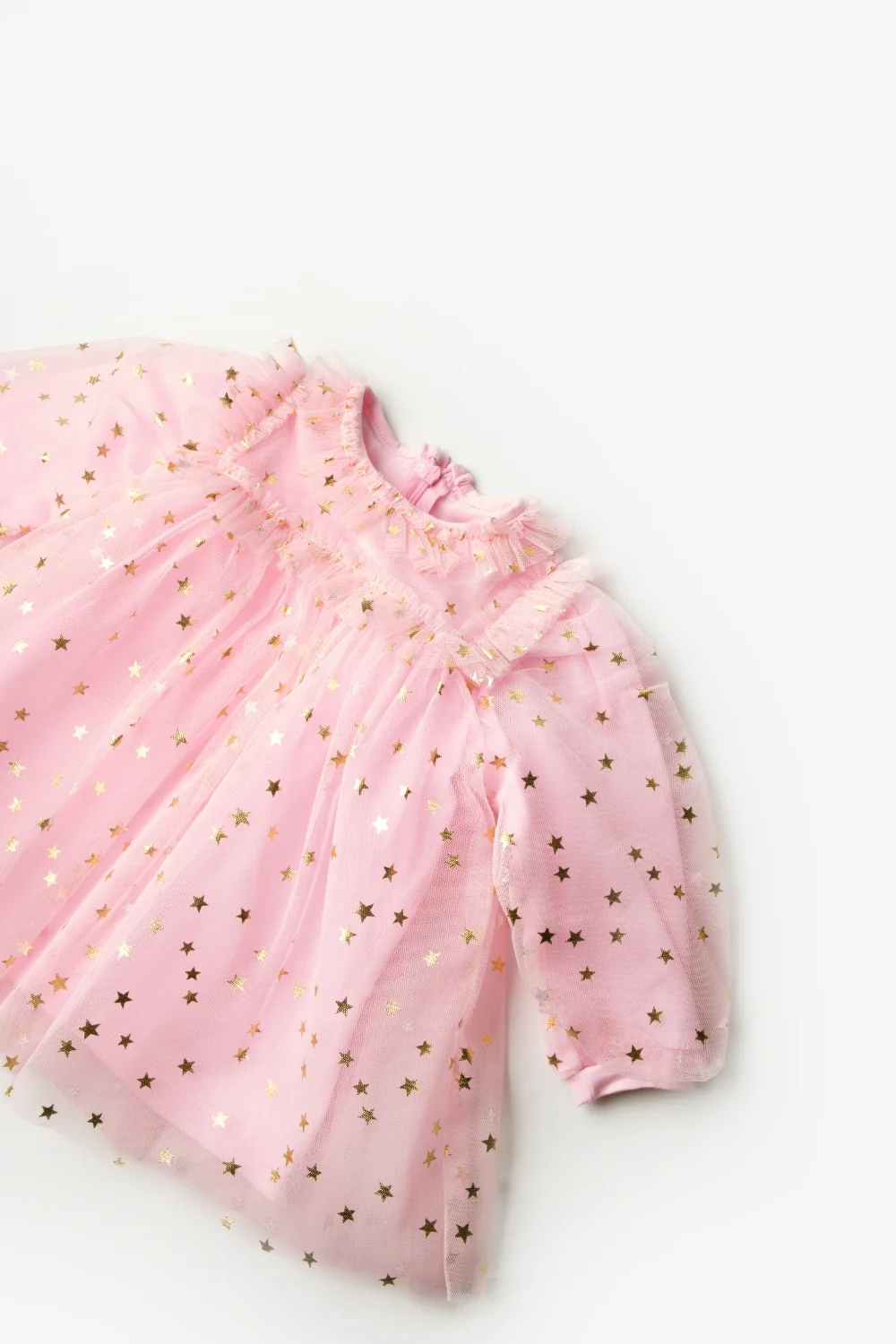Pembe  Yıldız Detaylı Kız Bebek Tül Elbise - Vanessa - Image 3