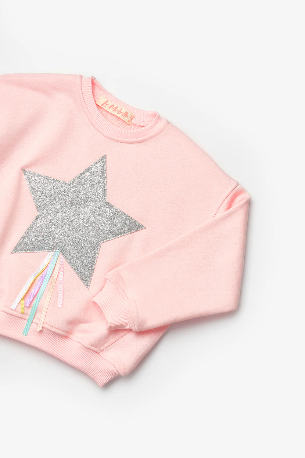 Pembe  Yıldız Nakışlı Kurdele Detaylı Kız Çocuk Sweatshirt - Image 4