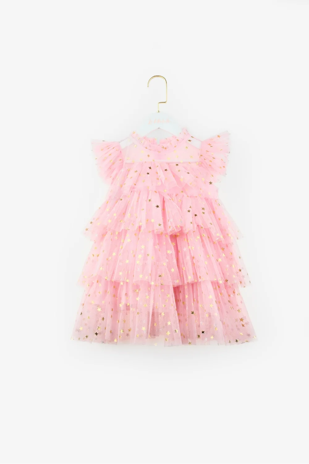 Pembe Yıldızlı Katlı Kız Çocuk Tül Elbise - Essie - Image 4