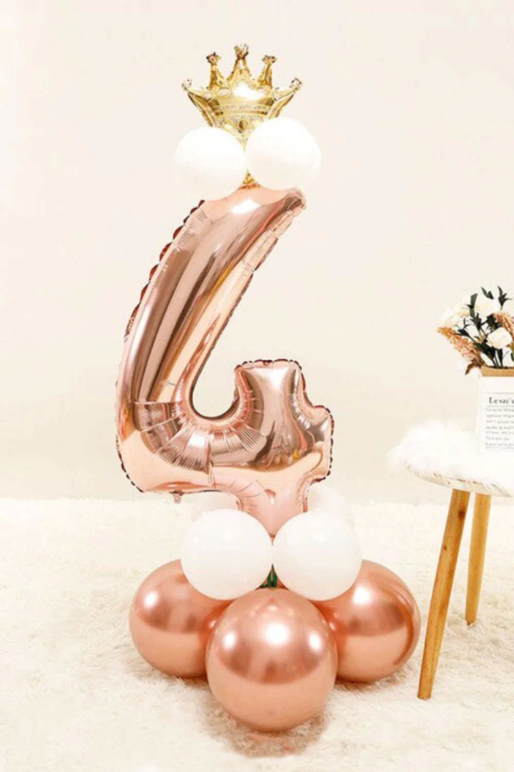 Rose 4 Rakamı Taçlı Balon Set