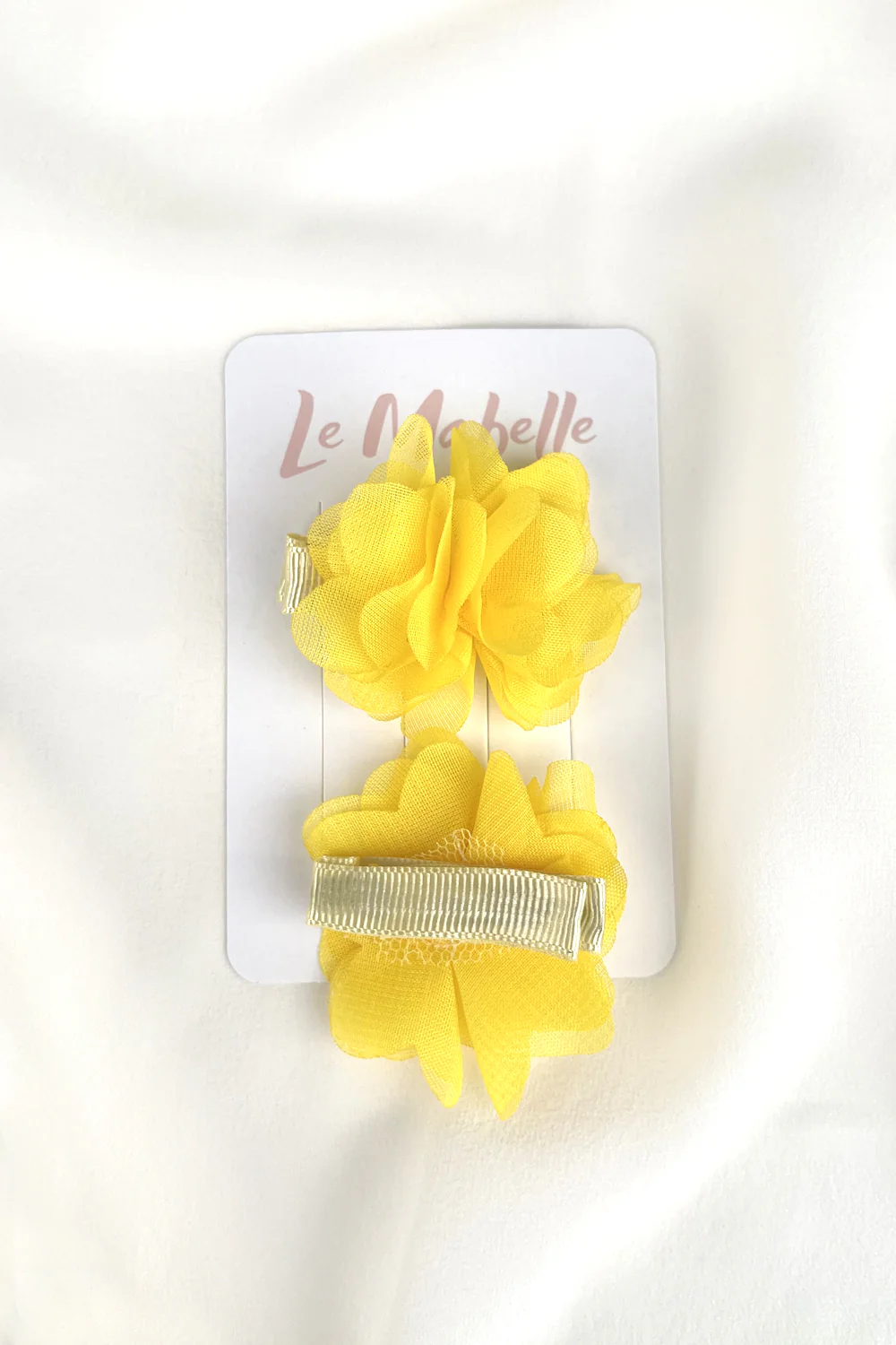 Sarı  2'li Tül Çiçek Kız Çocuk Klips Toka Set - Image 3