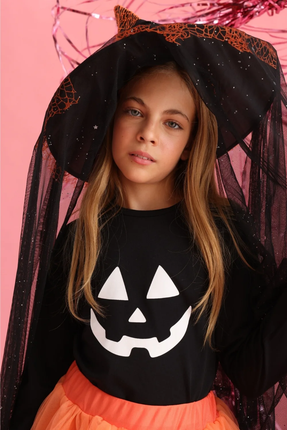 Siyah File Detaylı Çocuk Halloween Cadı Şapkası - Image 2