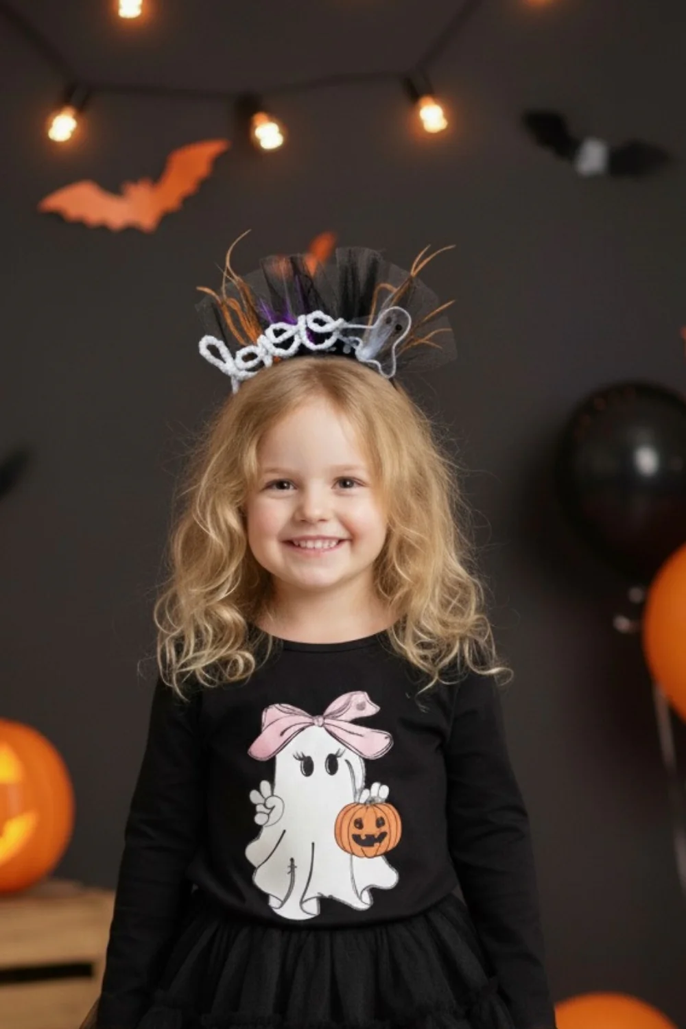 Siyah Hayalet Figürlü Kız Çocuk Halloween Taç