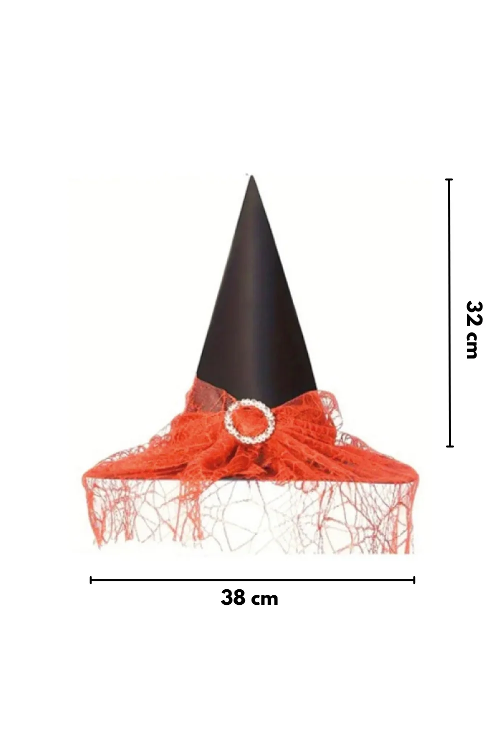 Siyah  Tül Detaylı Tokalı Halloween Cadı Şapkası - Image 3