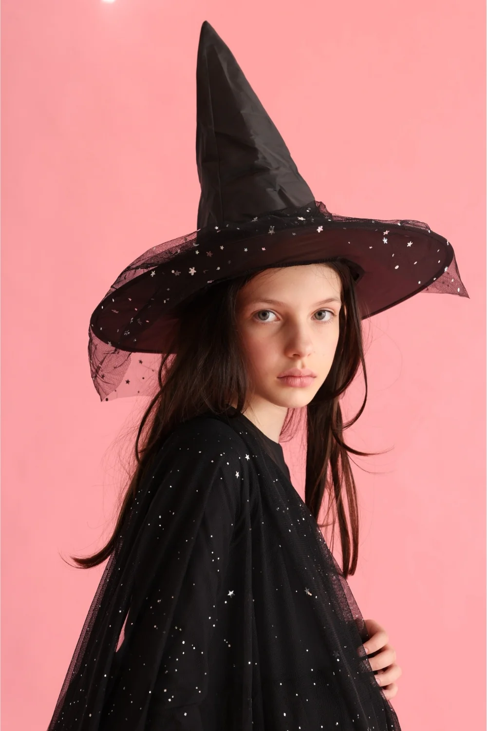 Siyah Yıldızlı Tül Detaylı Çocuk Halloween Cadı Şapkası - Image 2