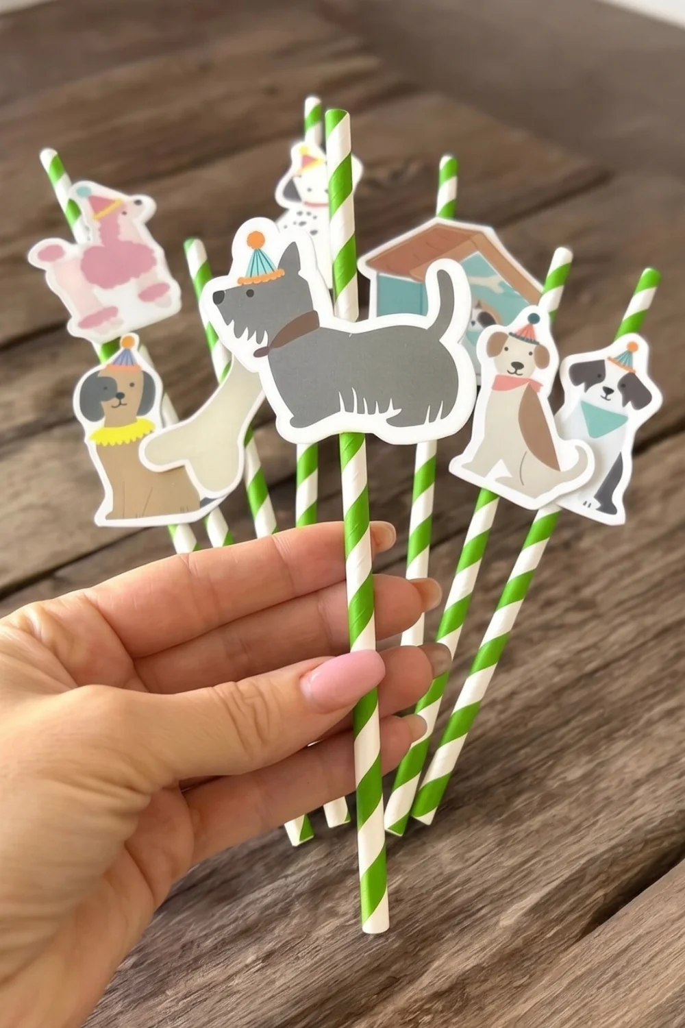 Yeşil 8'li Köpek Dostlarımız Temalı Kağıt Parti Pipeti - Image 3