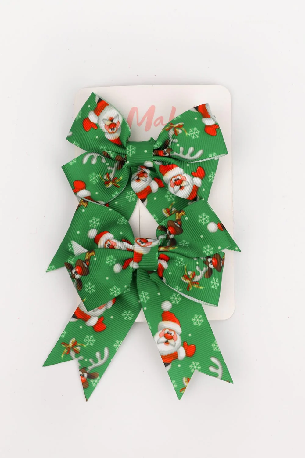 Yeşil Noel Baba Desenli 2'li Kız Çocuk Fiyonk Klips Toka - Image 2